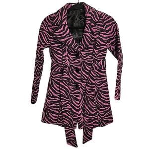 Vintage Couture Pink And Black Zebra Jacket With Belt/pockets Size 8 Women